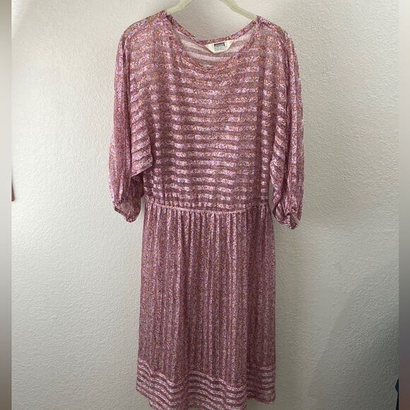 Vintage Montgomery Ward Striped Floral Gown size Medium - Picture 1 of 15